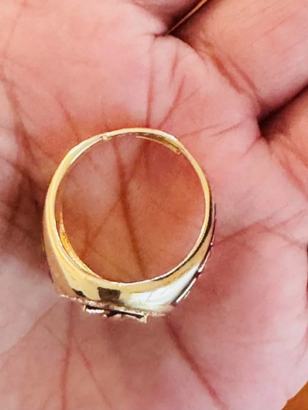 18K Gold Plated Eagle Emblem Ring with Black Enamel and Crystal Halo. Adjustable